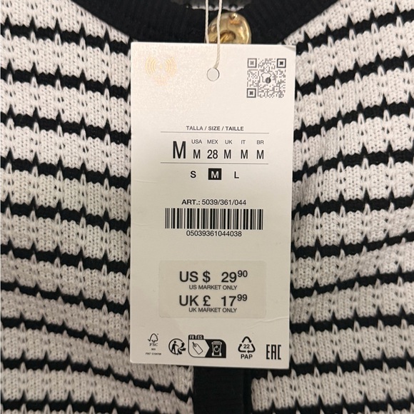 ZARA Striped Knit Crop Vest Gold Button Front Sleeveless Chic Top Size M - Picture 8 of 8